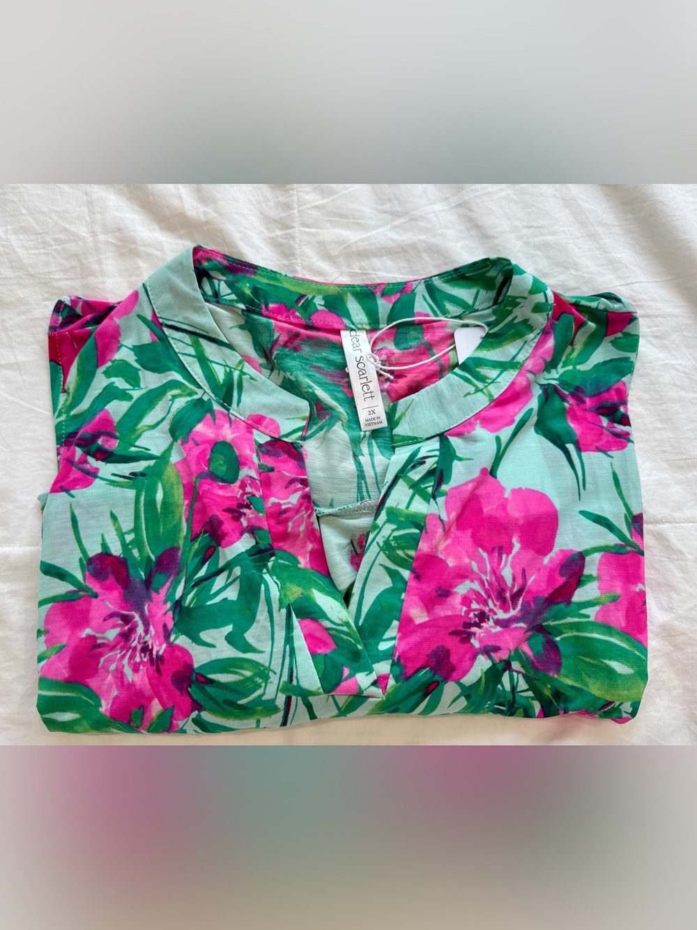 Dear Scarlet Floral Split-Neck Dress in Pink & Green